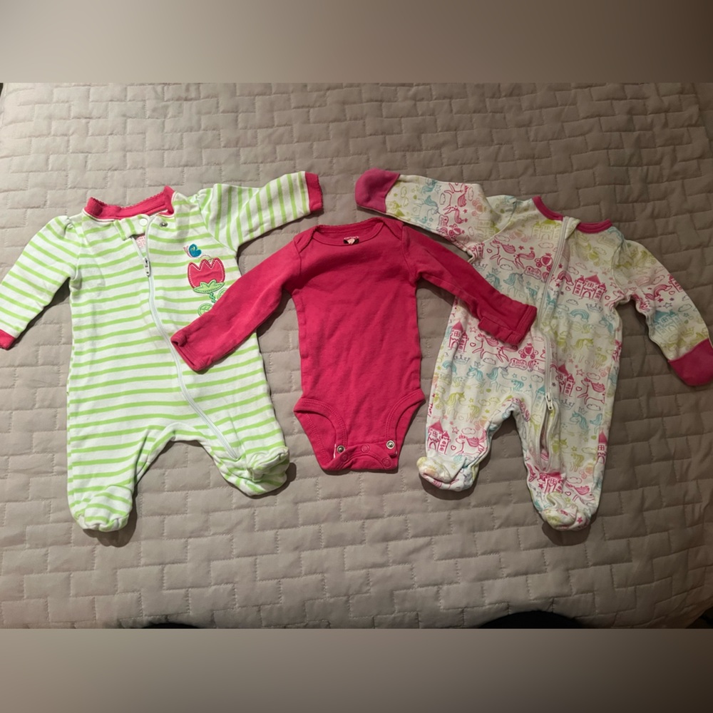 Pink, Green, White Baby Onesie set (2)
